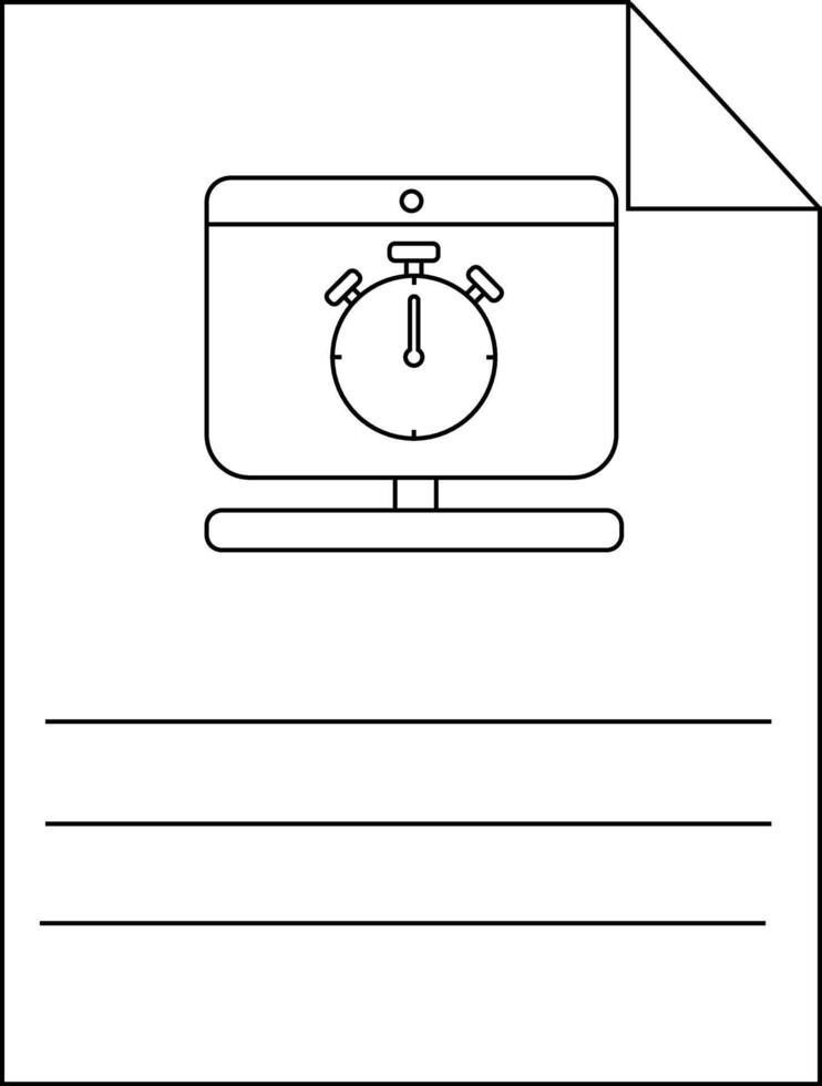 A document with a computer monitor displaying a stopwatch Three lines below vector