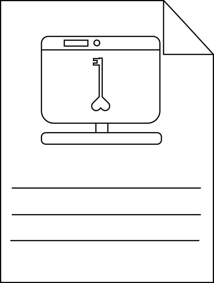 un abierto documento con un computadora monitor demostración un en forma de corazon llave es representado vector