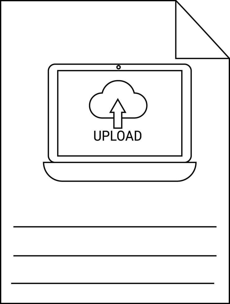 Document with laptop showing upload symbol and lines for text vector