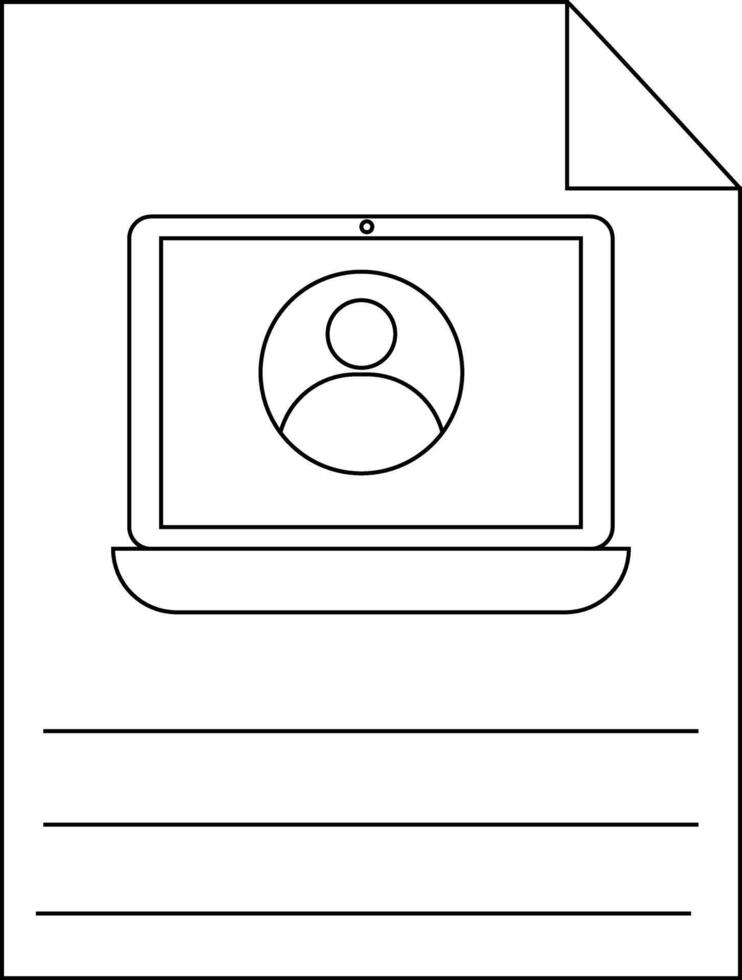 Line drawing of a computer on paper with writing lines below and folded corner vector