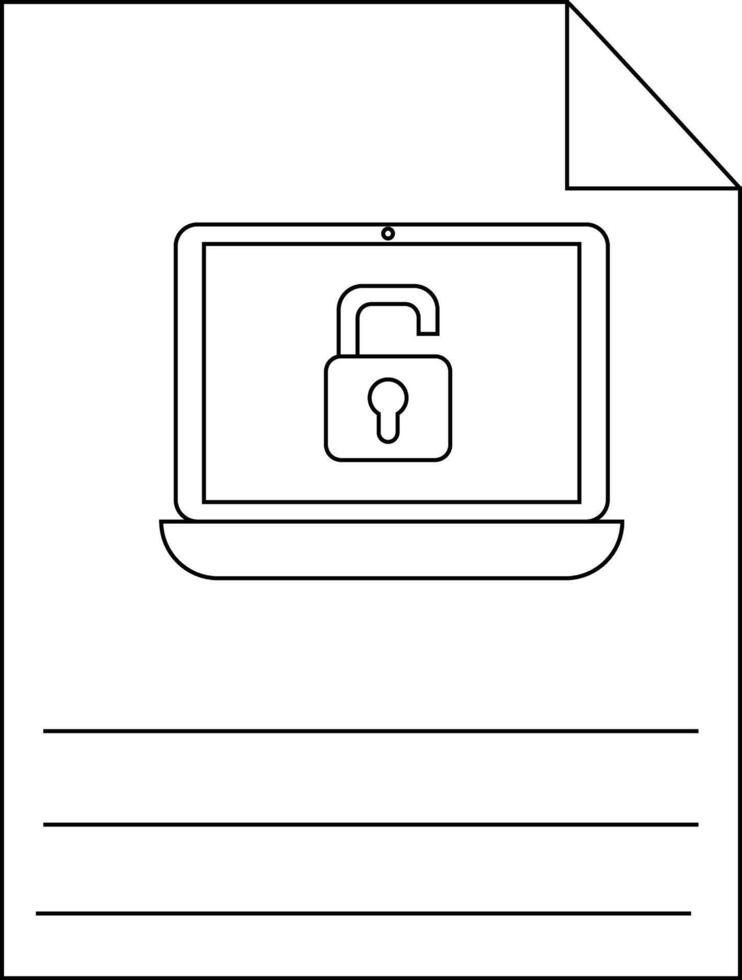Sheet shows a laptop with an unlocked padlock lines for text below Corner of sheet is folded vector