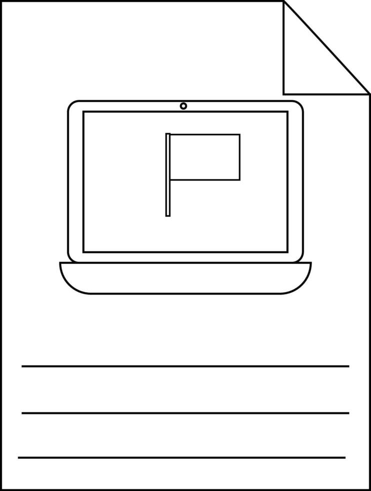 A drawn notebook shows a laptop with a flag screen and lines for notes on the page vector