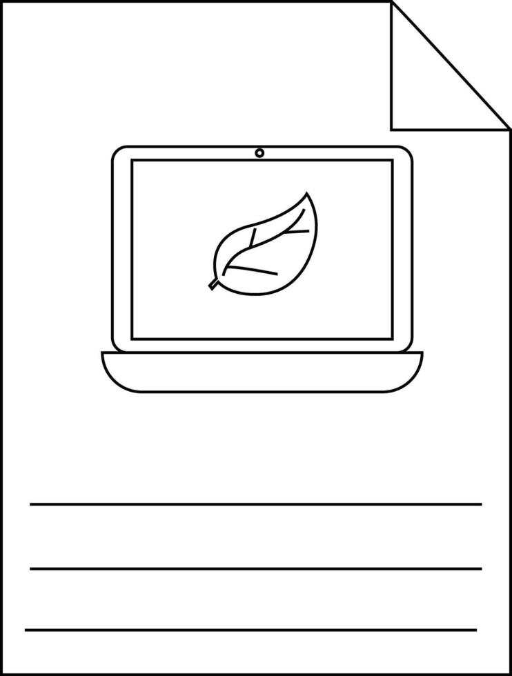 A notebook with a turned page features a laptop displaying a leaf Lines are below vector