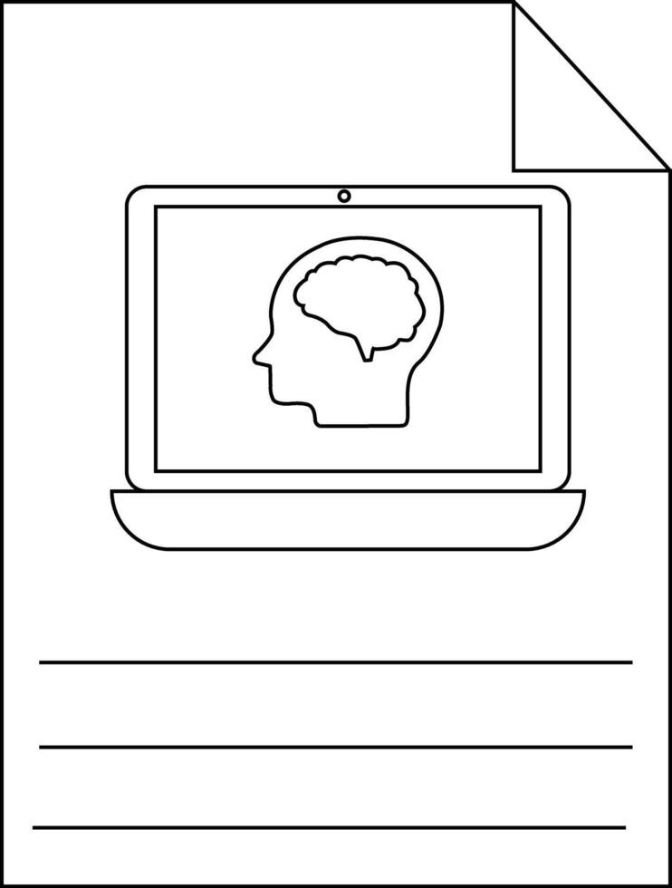 Drawing of a computer screen with a head and brain on it on top of blank lines and a folded paper corner vector