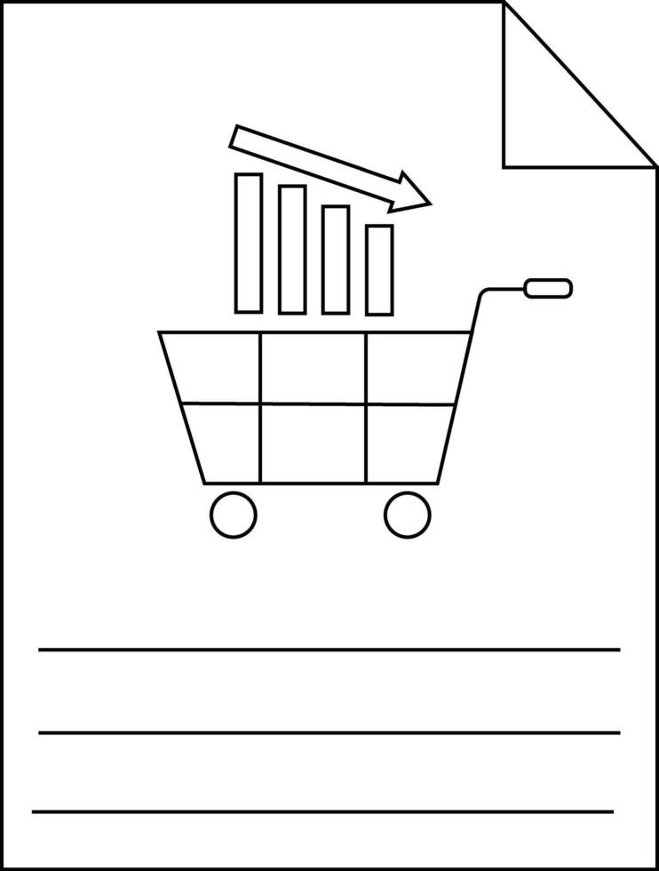 A shopping cart with a falling chart on a sheet of paper vector