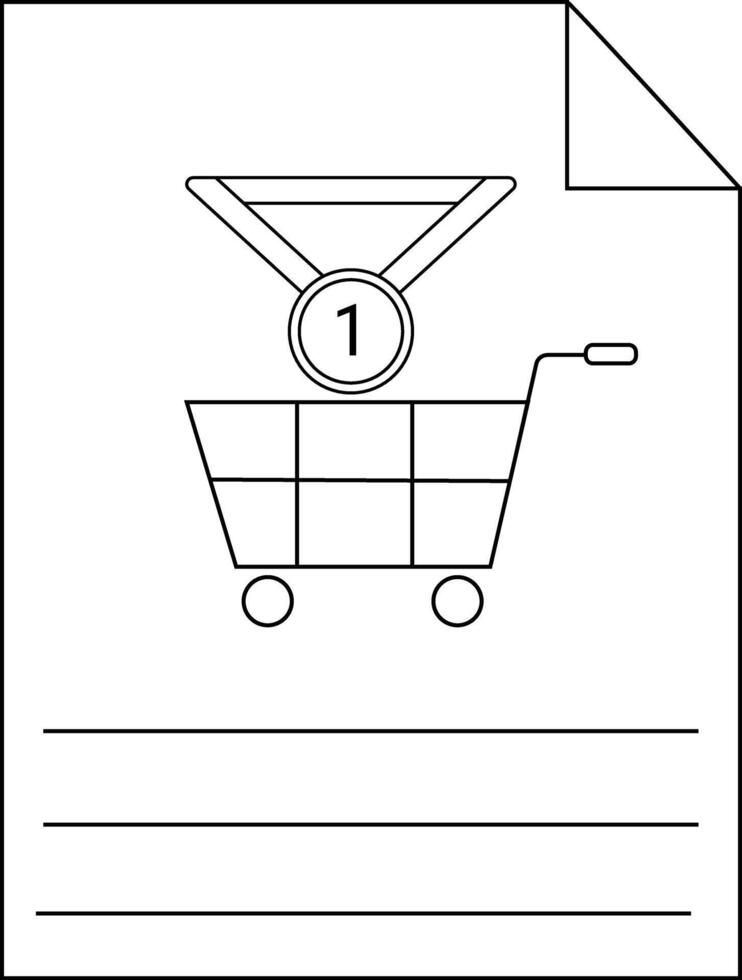 Document showing shopping cart medal with number 1 and lines for writing vector