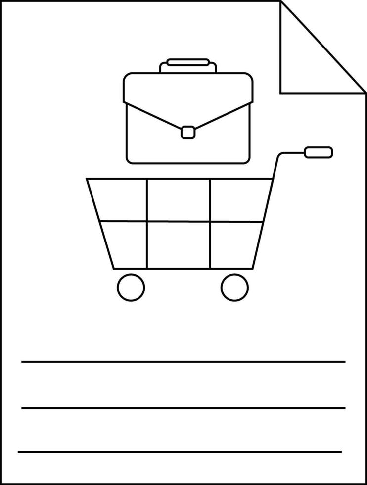 Line drawing of a briefcase in a shopping cart on a lined page with a folded corner vector