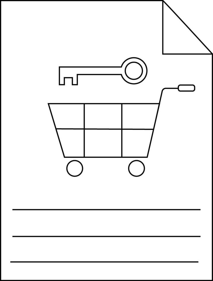 A document shows a shopping cart under a key with lines below a folded corner vector