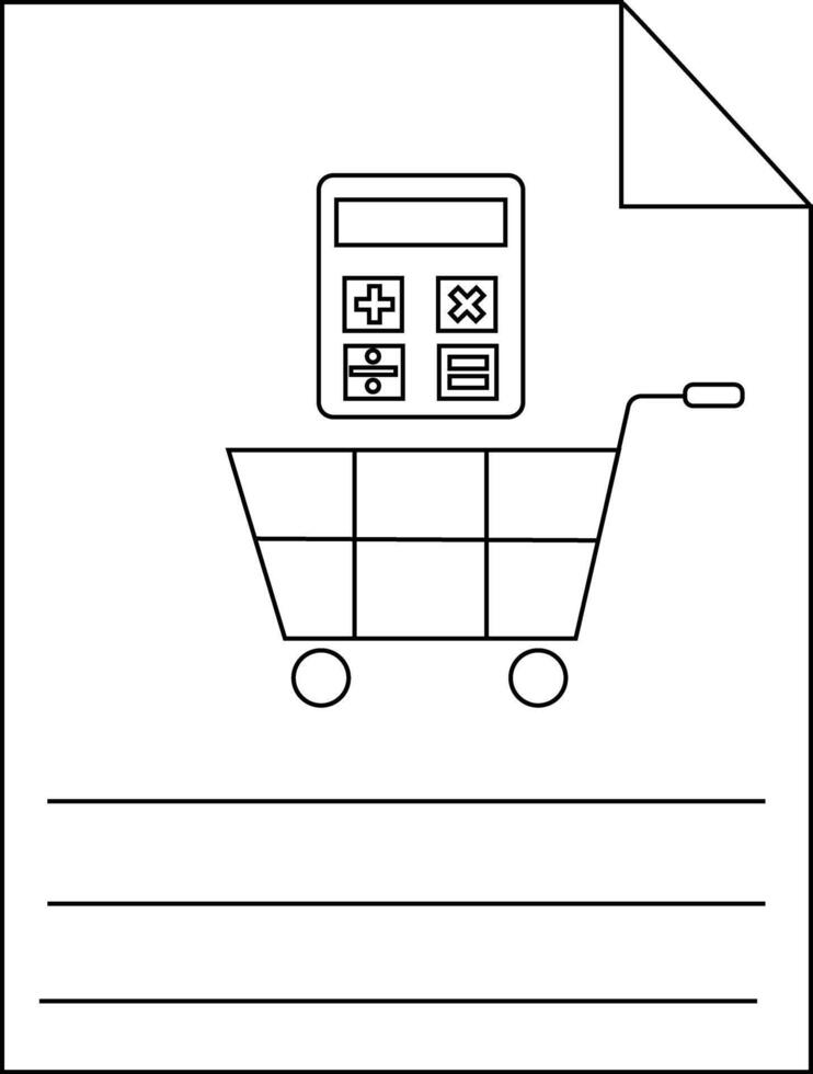 An illustration of a shopping cart with a calculator on a sheet of paper vector