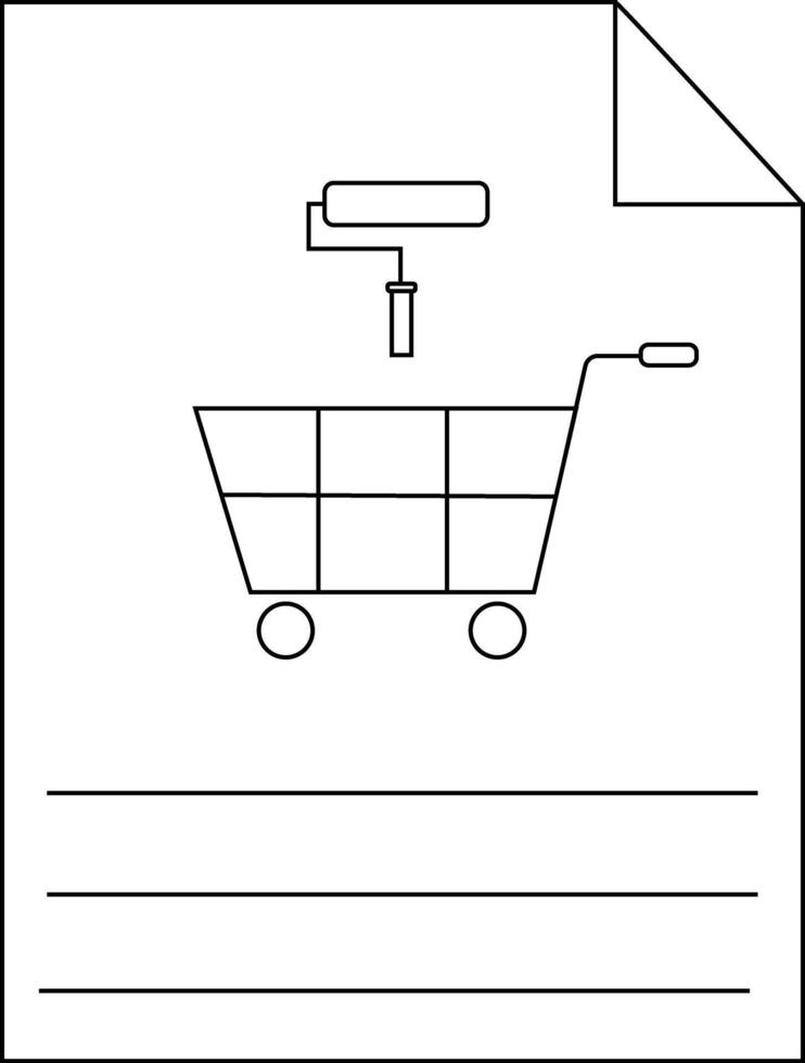 Image shows a shopping cart paint roller lines on a sheet of paper with a folded corner vector
