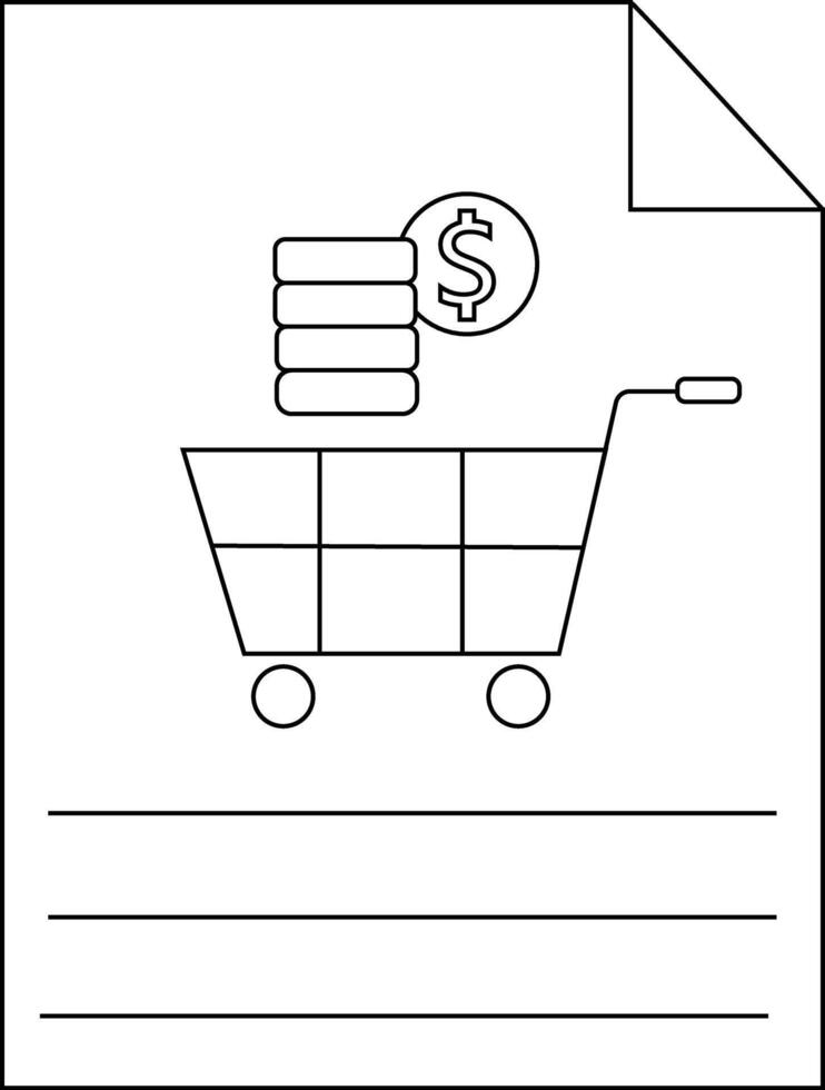 Outlined image of a shopping cart stacked coins and paper with lines vector