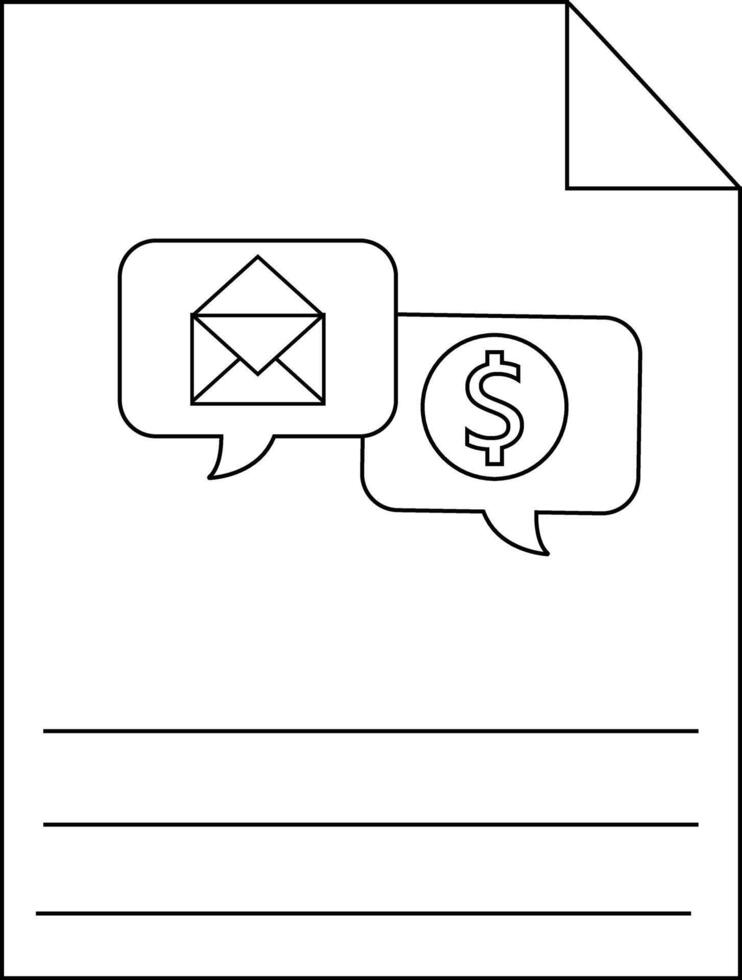 A white page features a folded corner text lines overlaid emailmoney speech bubbles vector