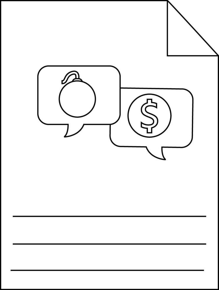 Document with speech bubbles showing a bomb and dollar sign over three lines vector