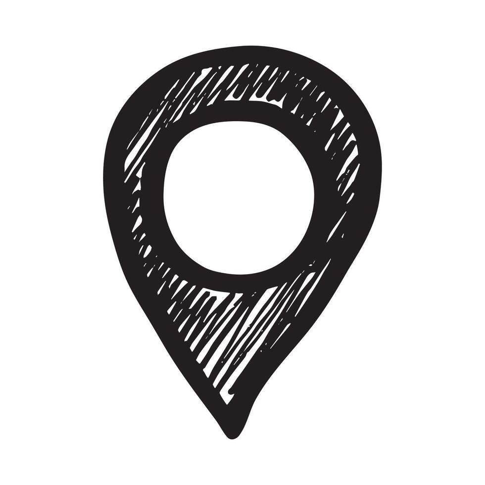 Hand drawn map pin Map marker pointer sign GPS and mapping tools Location pin symbol Pinpoint clipart in doodle style Single element for web, design location pointer vector