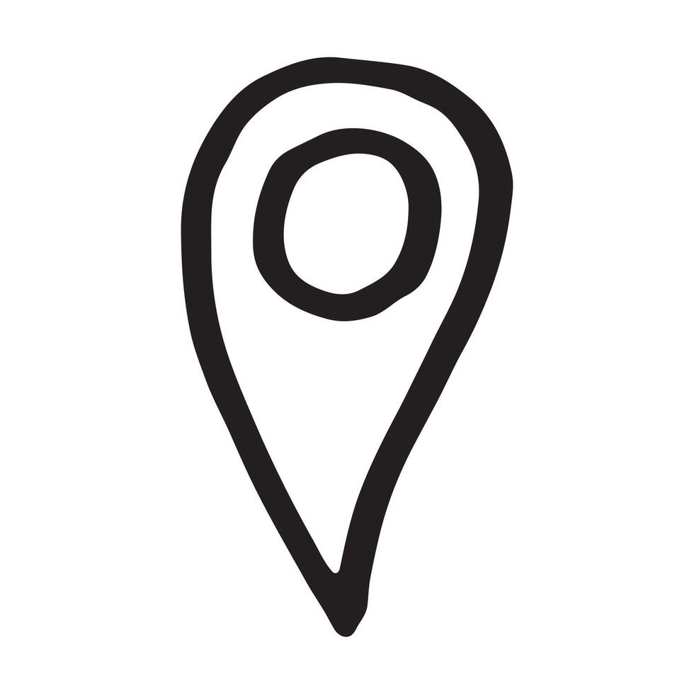 Hand drawn map pin Map marker pointer sign GPS and mapping tools Location pin symbol Pinpoint clipart in doodle style Single element for web, design sketch vector