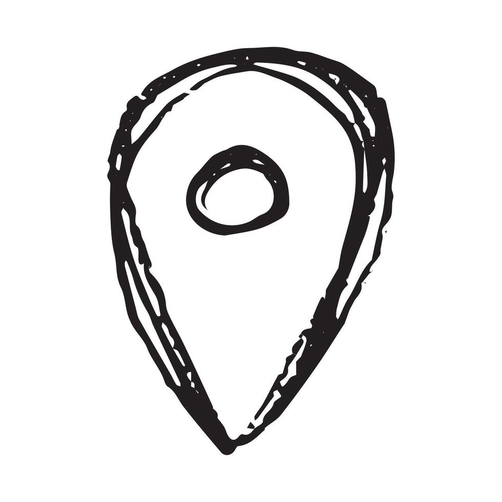 Hand drawn map pin Map marker pointer sign GPS and mapping tools Location pin symbol Pinpoint clipart in doodle style Single element for web, design texture vector