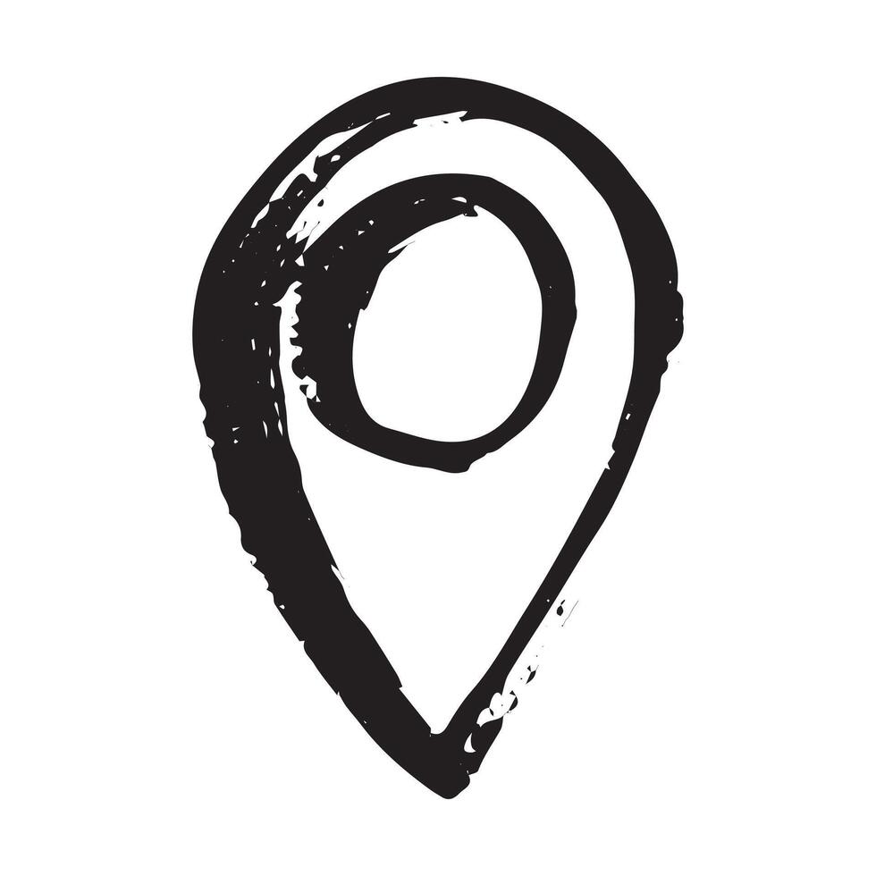 Hand drawn map pin Map marker pointer sign GPS and mapping tools Location pin symbol Pinpoint clipart in doodle style Single element for web, design cartoon vector