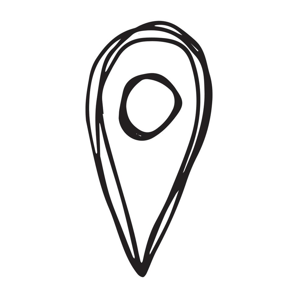 Hand drawn map pin Map marker pointer sign GPS and mapping tools Location pin symbol Pinpoint clipart in doodle style Single element for web, design track vector