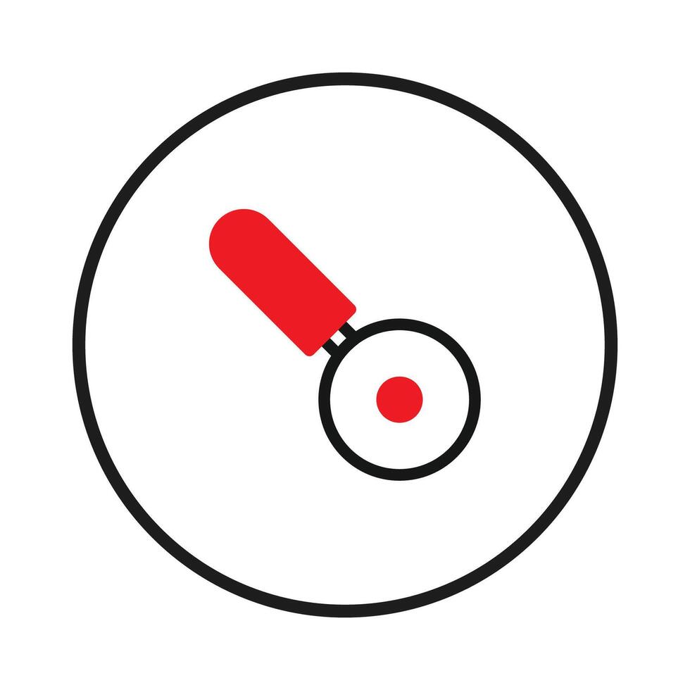 Isolated pizza cutter icon displaying simplistic design inside circular frame with red and black vector