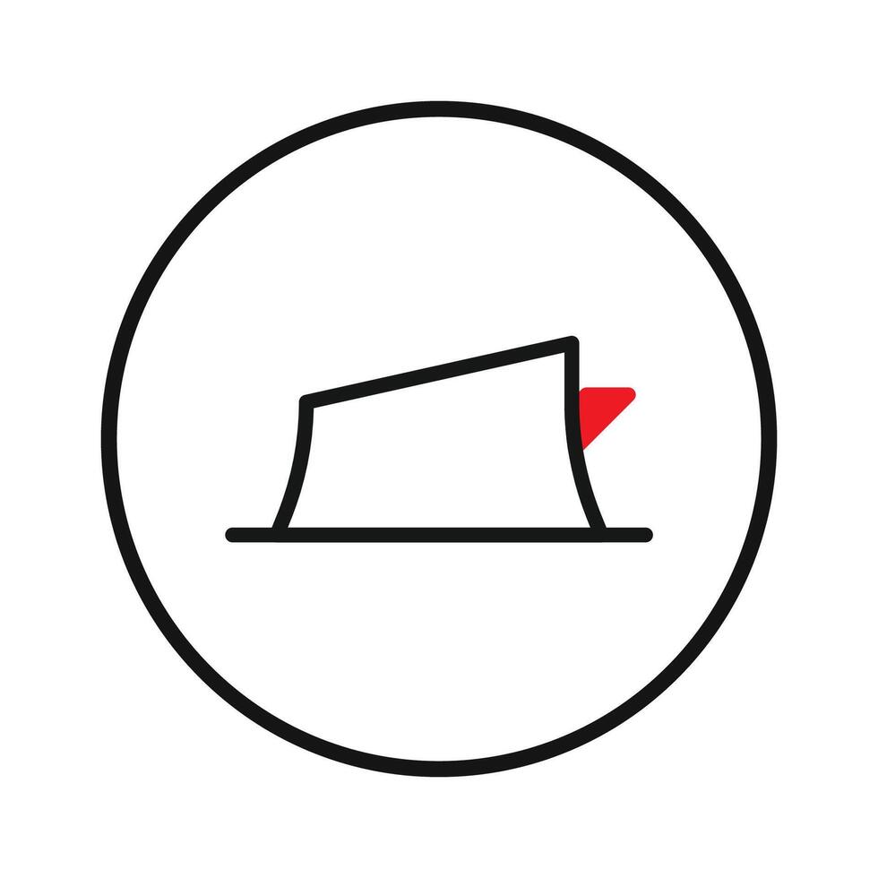 Minimalistic mountain peak logo design within a circle frame with a red flag on top artistic vector