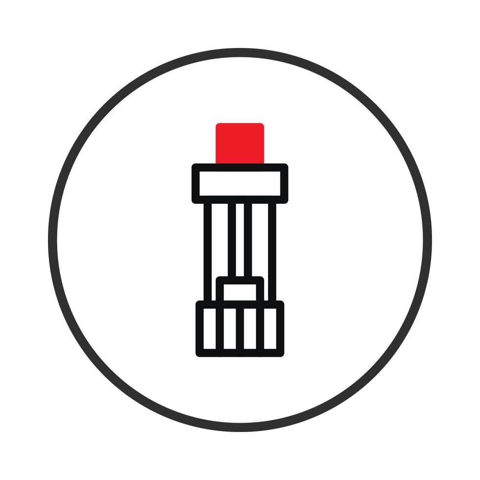 Stylized depiction of a mechanical device within a circle hinting at industrial or technological vector