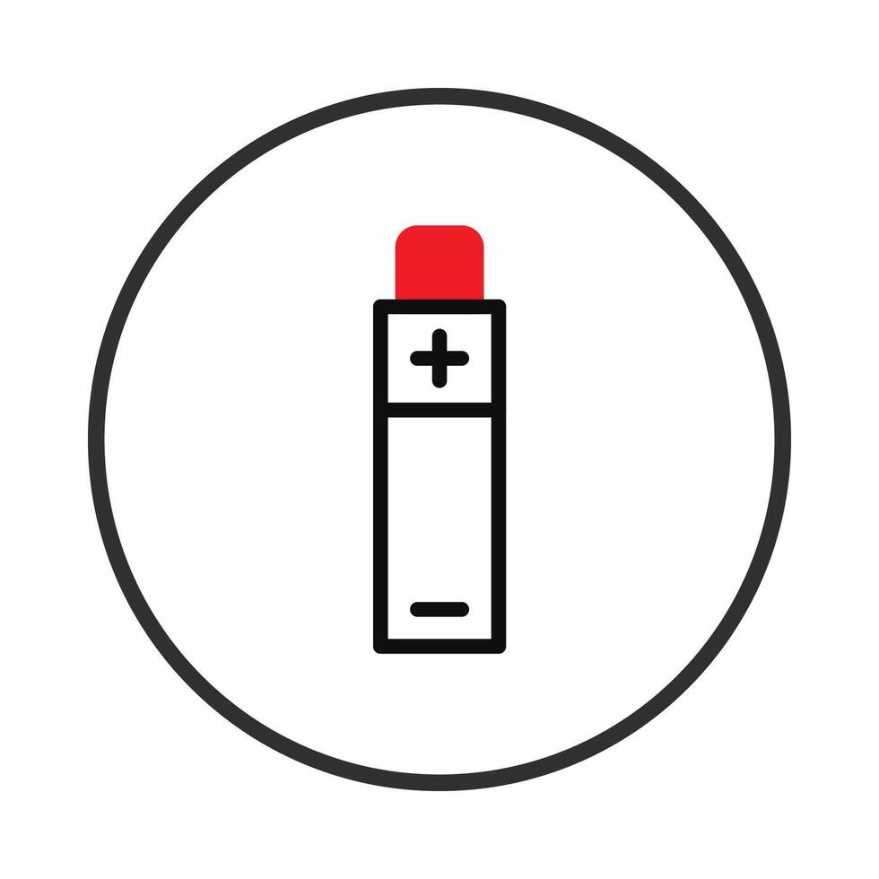 Stylized representation of an energy storage cell with simple lines inside a circle conveying power vector