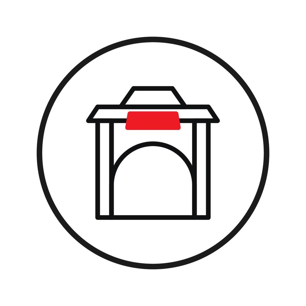 Stylized representation showcases a structure with bold lines and a subtle red accent within a vector