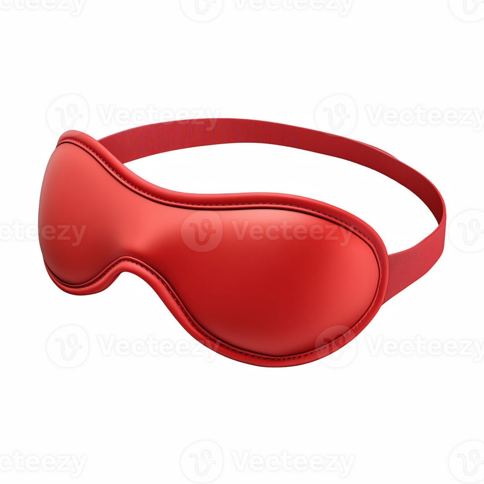 Red sleep mask with elastic strap and soft fabric texture isolated on transparent background. png