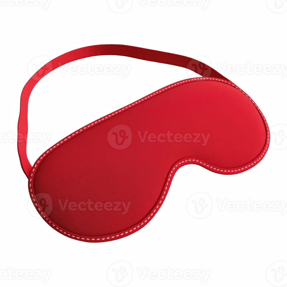 Red sleep mask with elastic strap and soft fabric texture isolated on transparent background png