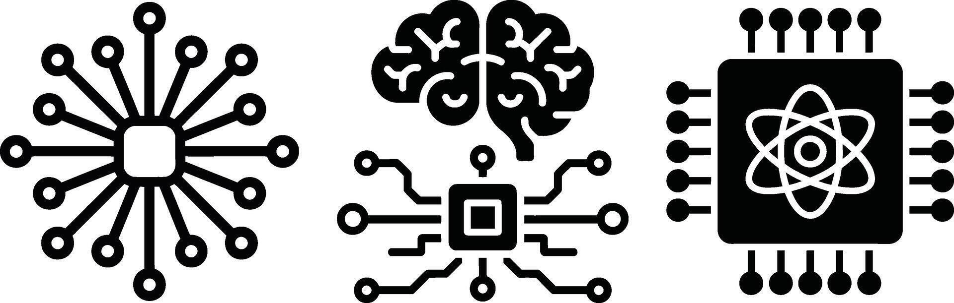 artificial inteligencia, cuántico informática, y tecnología íconos conjunto vector