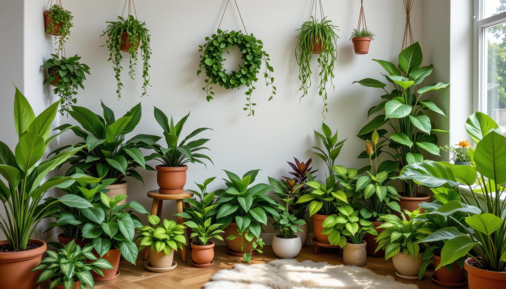 A lush array of indoor plants arranged creatively around your home. photo