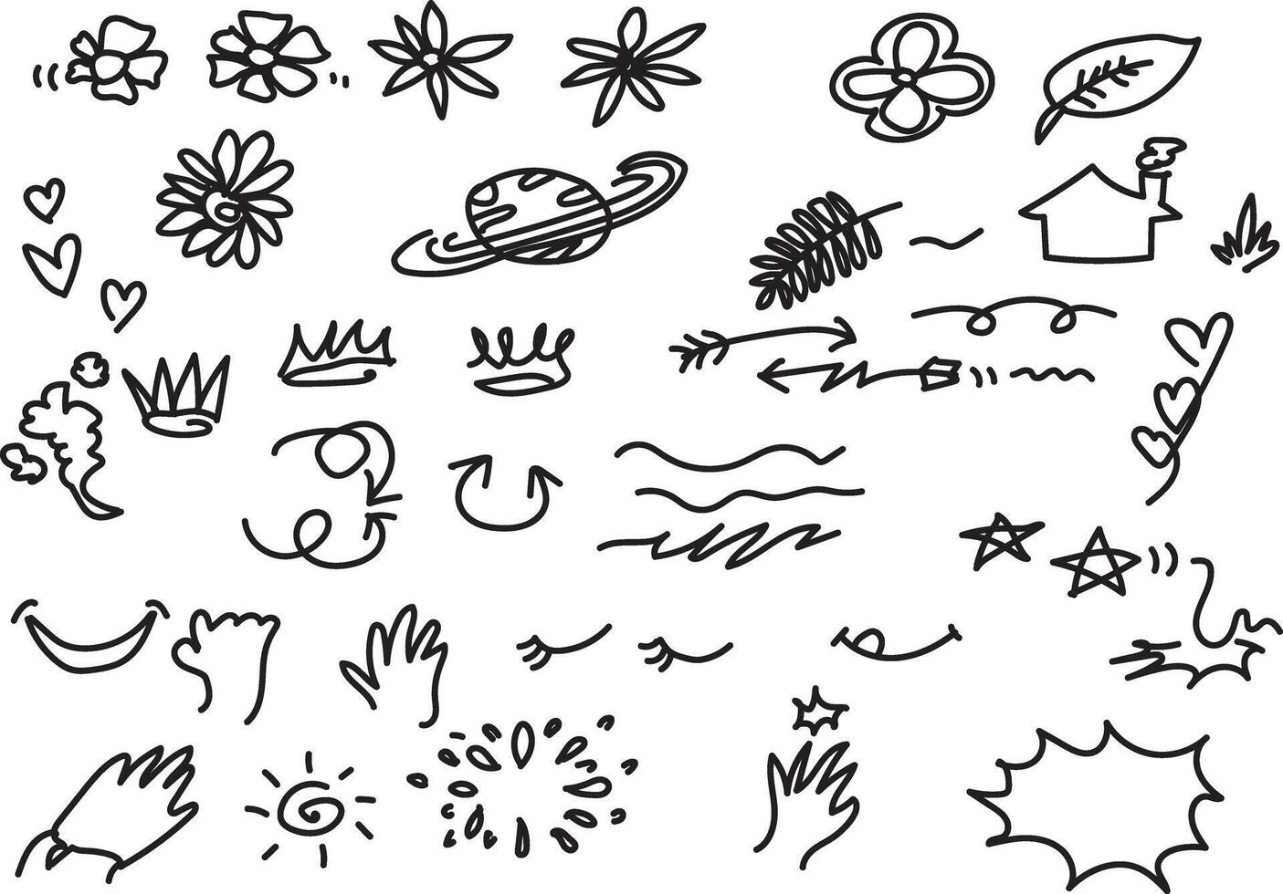 A set of doodles with various objects vector
