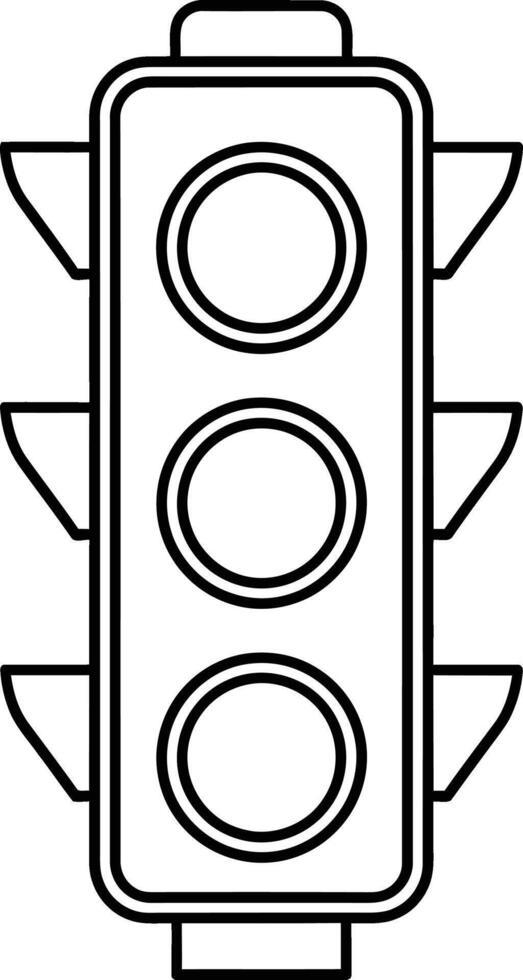 Black outline traffic signal with three circular lights and visors control road vector