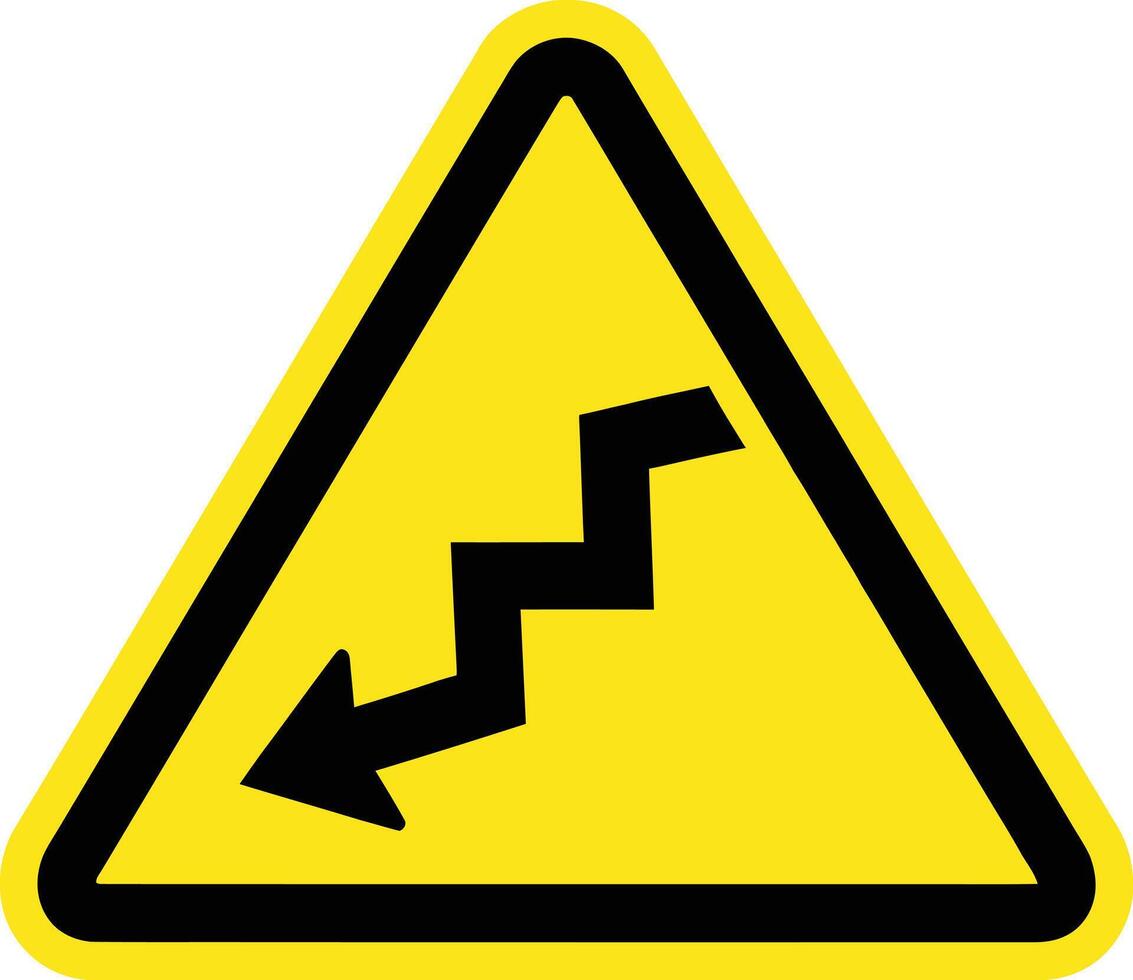 Yellow triangle warning sign with black zigzag arrow pointing left vector