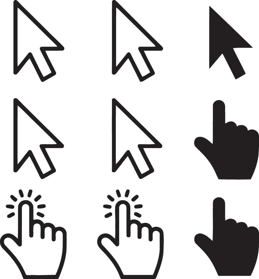 Collection of computer mouse pointer and hand cursor icons vector