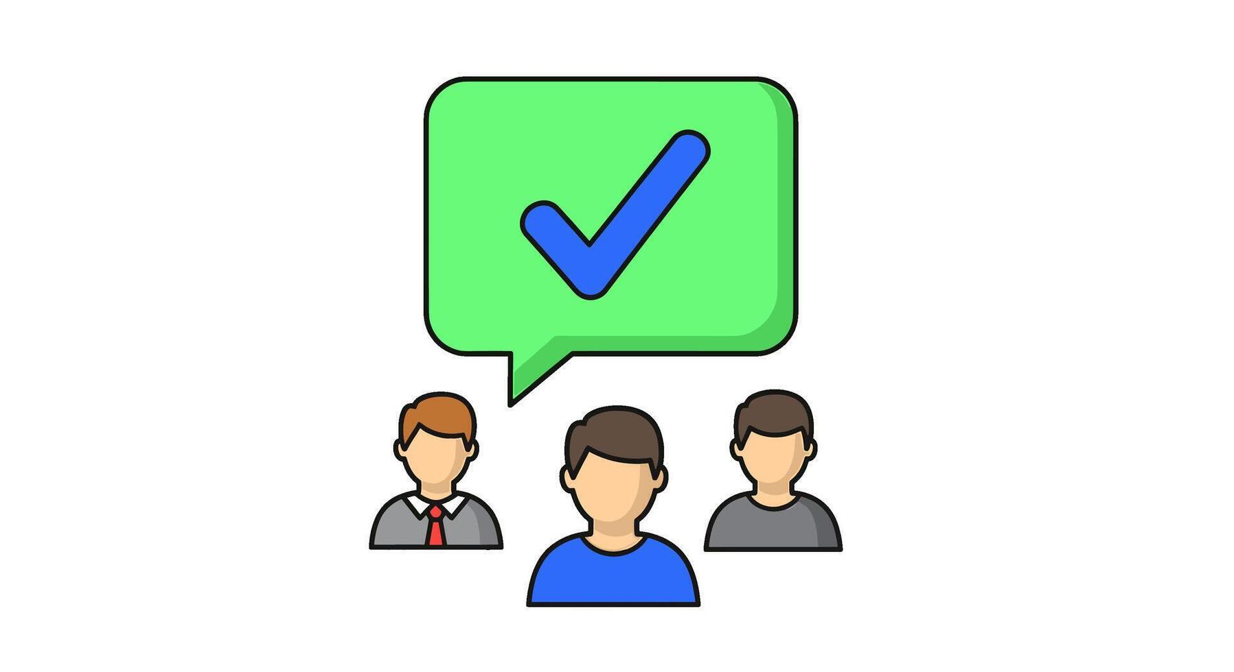 Team members discussing a project with a checkmark in a speech bubble symbolizing agreement and successful collaboration in a business setting vector