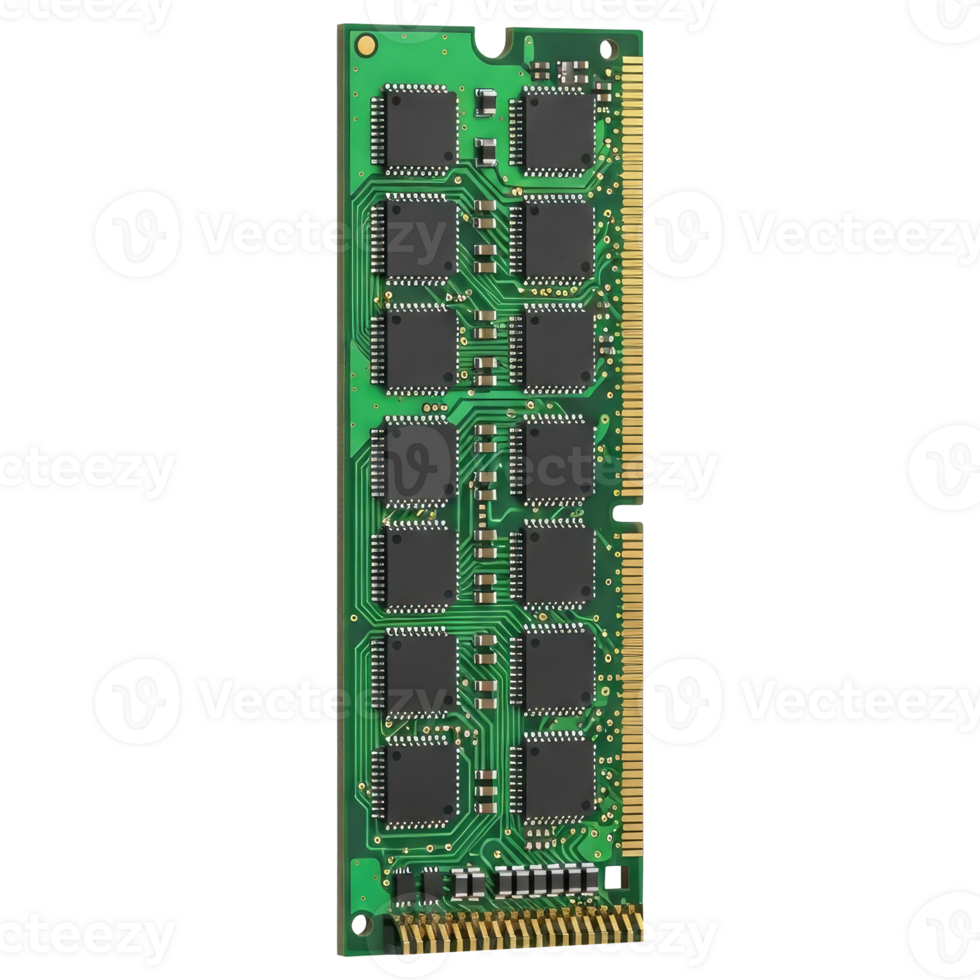 DDR4 RAM Stick With Integrated Memory Chips, Cut Out, Clipping Path, Isolated on a Transparent Background. png