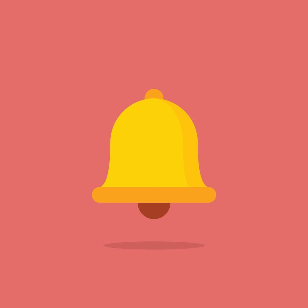 Single flat design yellow notification bell icon on a colored background. Ideal alert symbol for mobile applications and website interfaces vector