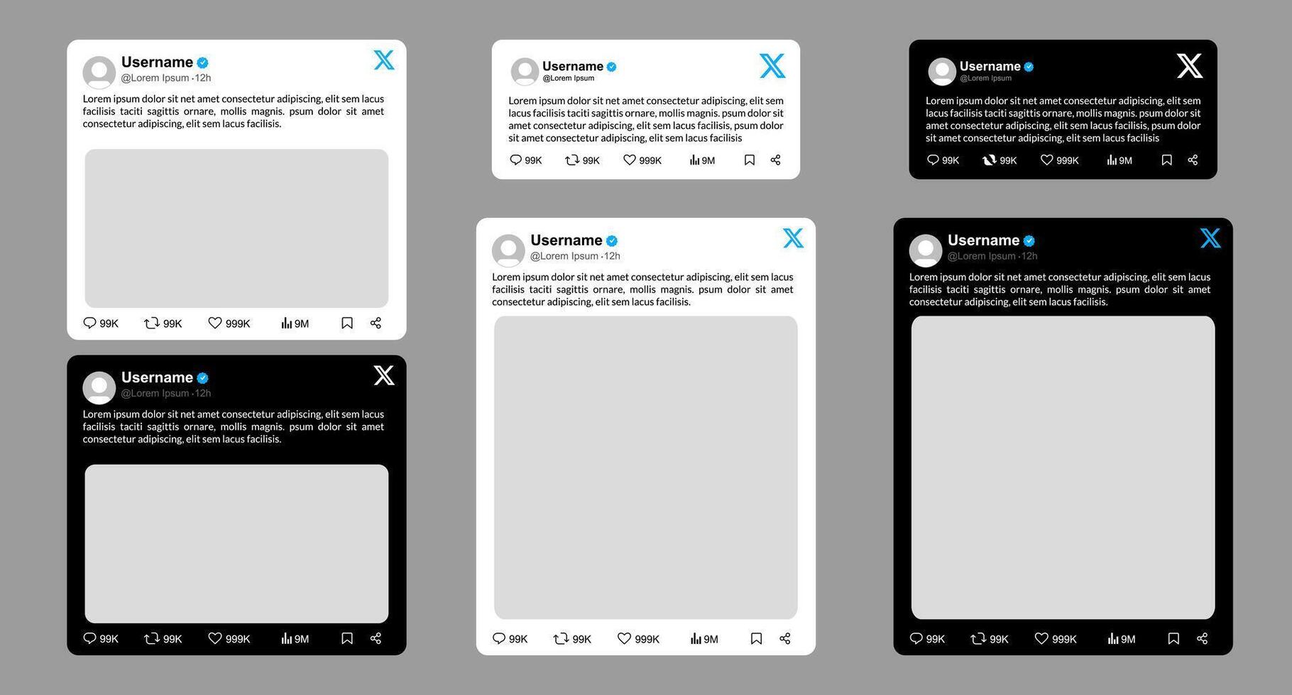 Variety of social media mockups x social media posts in different sizes and formats, vector