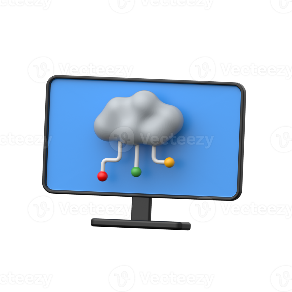 3d dator övervaka med moln förbindelse rader symboliserar moln nätverk png