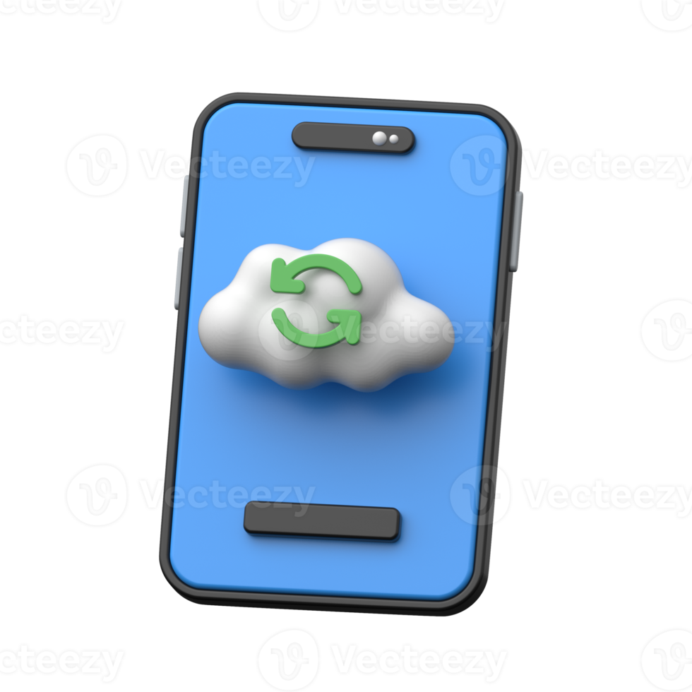 3D mobile device with cloud symbol showing file synchronization png