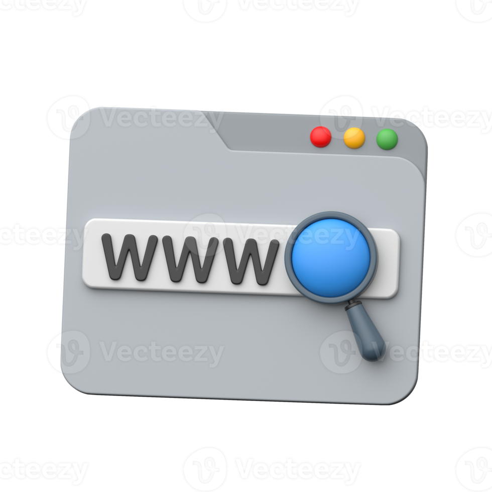 3d rede navegador com www e ampliação vidro simbolizando Internet e local na rede Internet procurar png