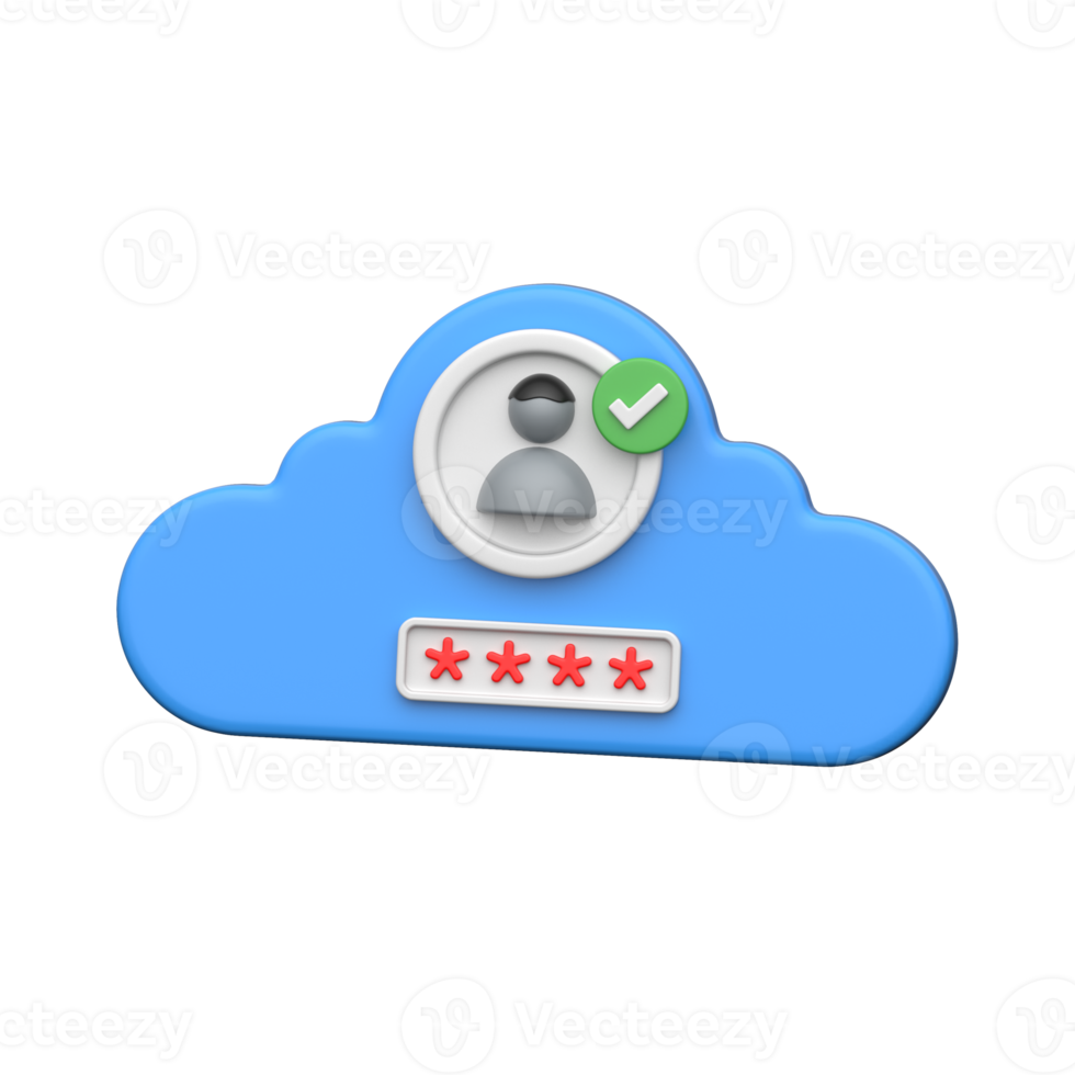 3D cloud with user login and password security symbolizing cloud authentication png