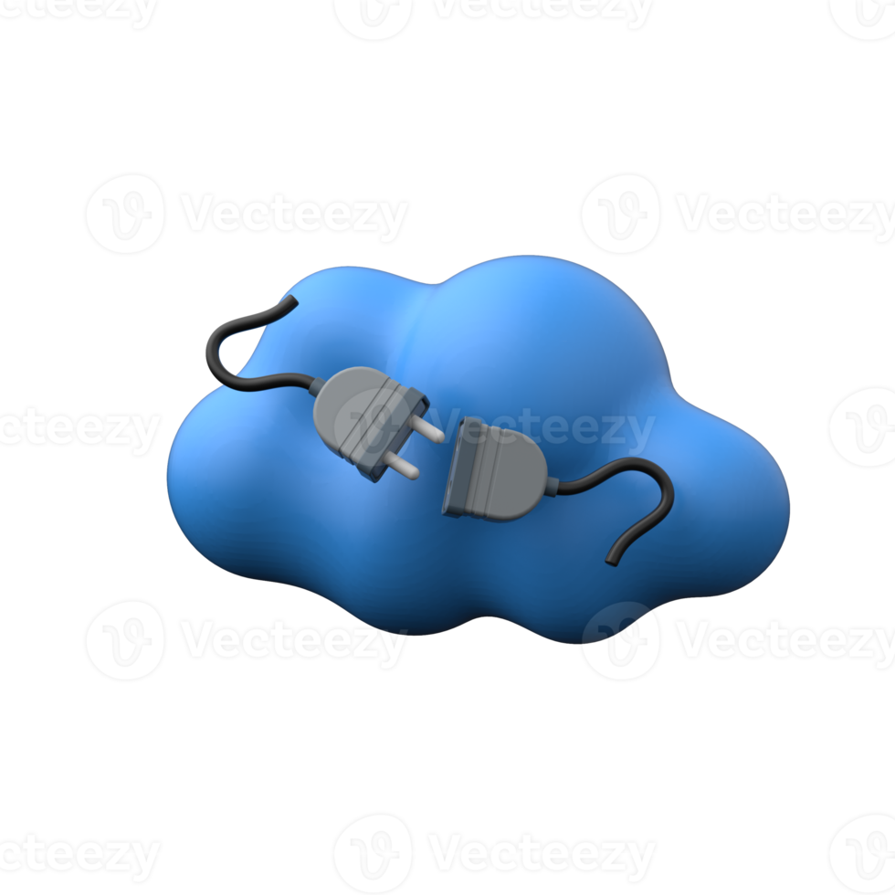 Cloud with disconnected plugs representing cloud connection error or network failure, 3d illustration png