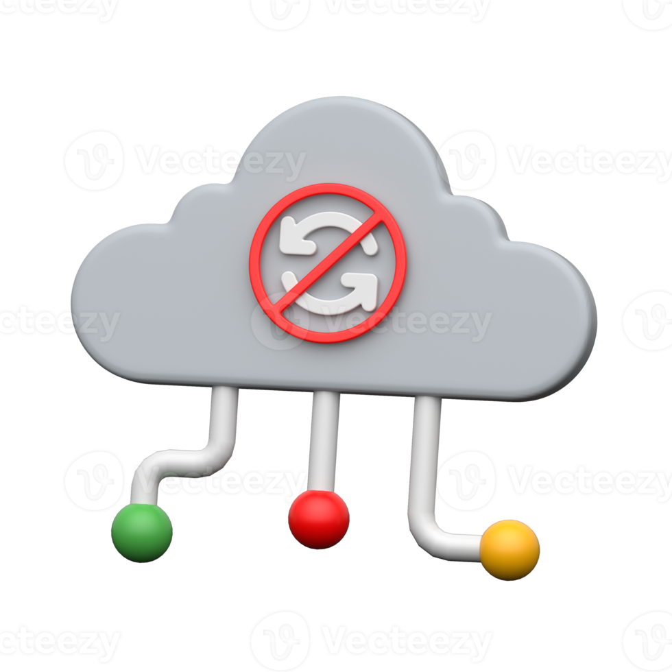 3D cloud with disabled refresh symbolizing offline mode or sync error png