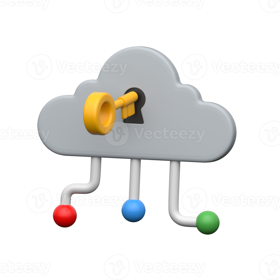 3D cloud with golden key symbolizing cloud access security and encryption png