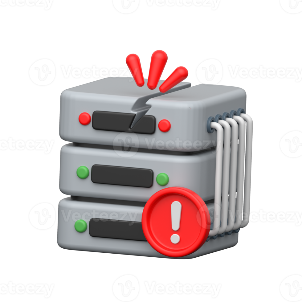 3D server stack with red warning symbol showing network failure png