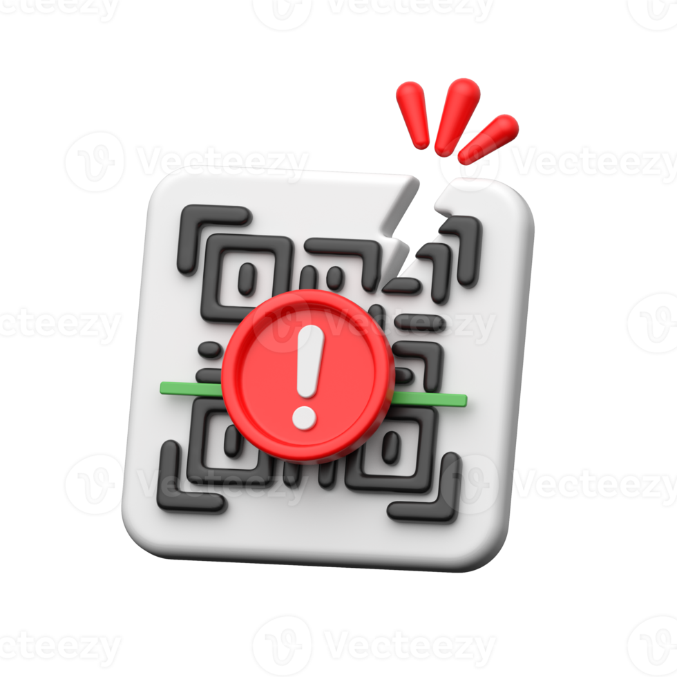 3d qr codice icona con mettere in guardia simbolo mostrando scansione fallimento png
