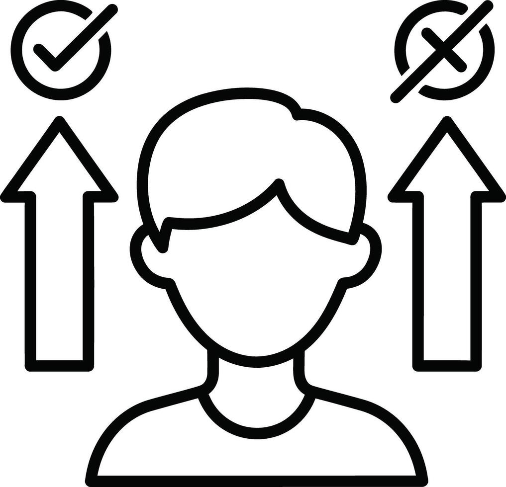 A person with a check mark and arrows pointing to the right vector