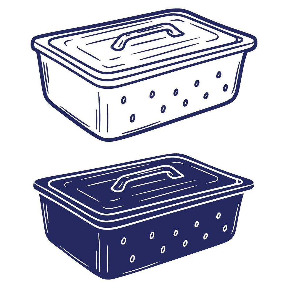 Two Storage Boxes with Lids and Handles in Sketch Style Illustration vector